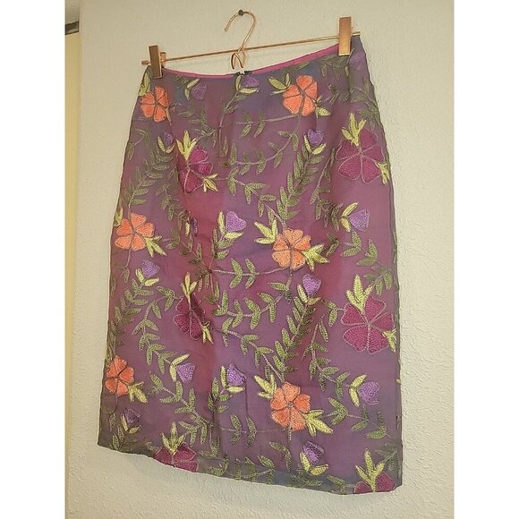 Finity Studio Women's 100% Silk Straight Pencil Skirt Size 6 Embroidered Floral - Picture 2 of 7